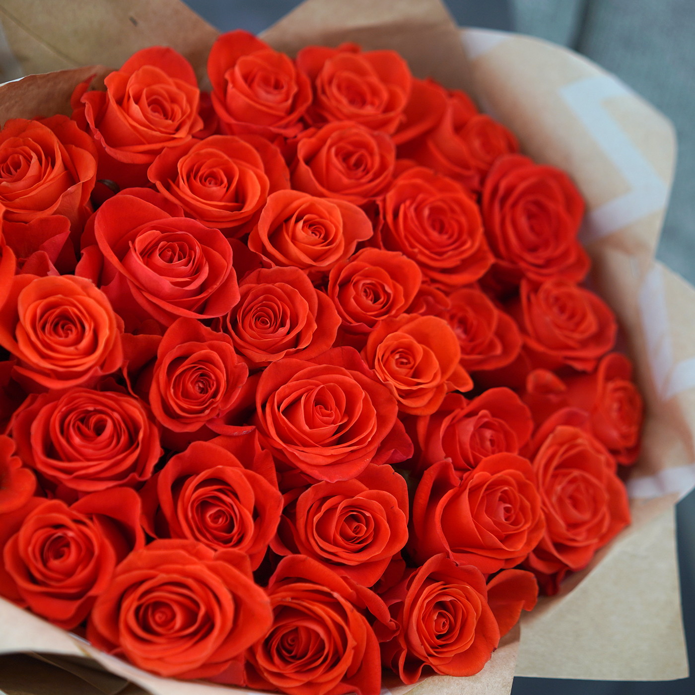 Букет из 31 розы кораллового цвета «Вау»